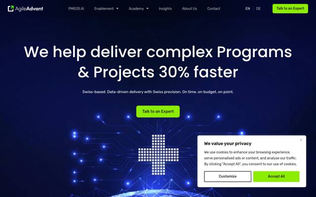 Website von AgileAdvant Schweiz AG