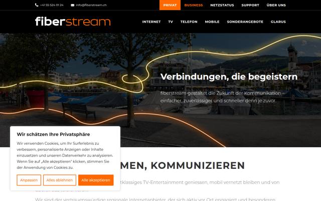 Website von Fiberstream 87 AG