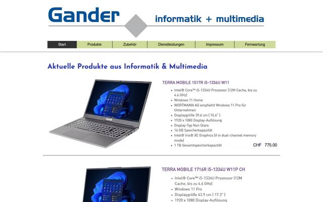 Website von Gander Informatik + Multimedia
