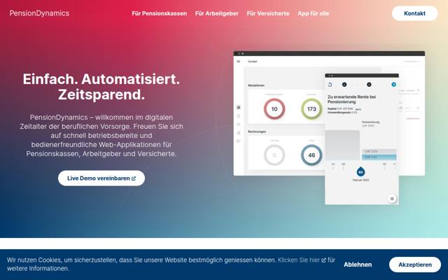 Website von PensionDynamics AG (ehemals ICR Informatik AG)